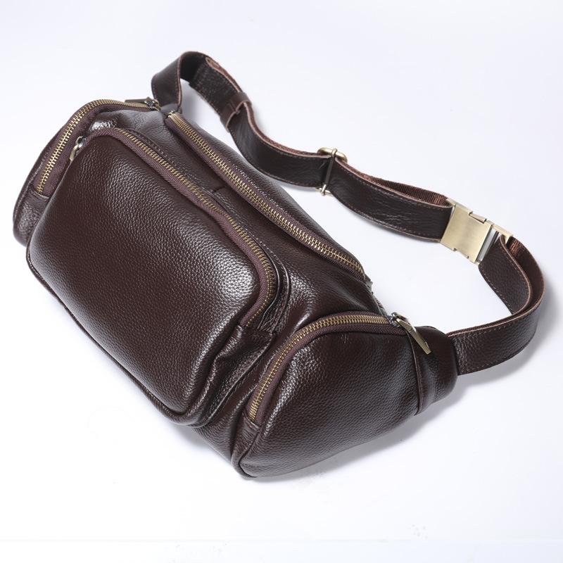 

Waist Bag Made of Genuine Leather, Men s Multifunctional Casual Mobile Phone, Leather Chest Bag, Fashionable Retro Crossbody Bag коричневий