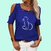 Women Fashion Cat Print Tee Shirt Female Spring Summer&fall Round Collar Off Shoulder Casual Short Sleeve T-shirt