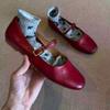 Blue Cabinet~ Korean-style Daughter Gold Retro Style Round Head One-word Buckle Red Ballet Mary Jane Shoes Commuter Flat Shoes