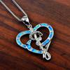 European American Trendy Blue Opal Snake Necklace for Women Hawaiian Style Heart Design Oversized Sweater Chain