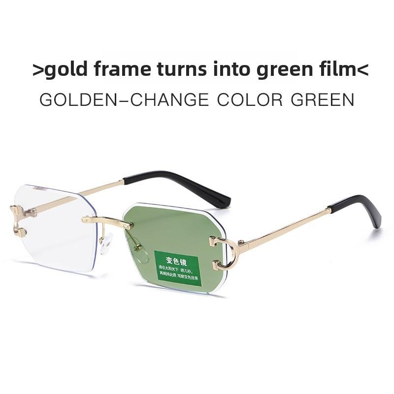 Polygon Frameless Color Changing Sunglasses With Uv400 Protection For Summer Travel Green