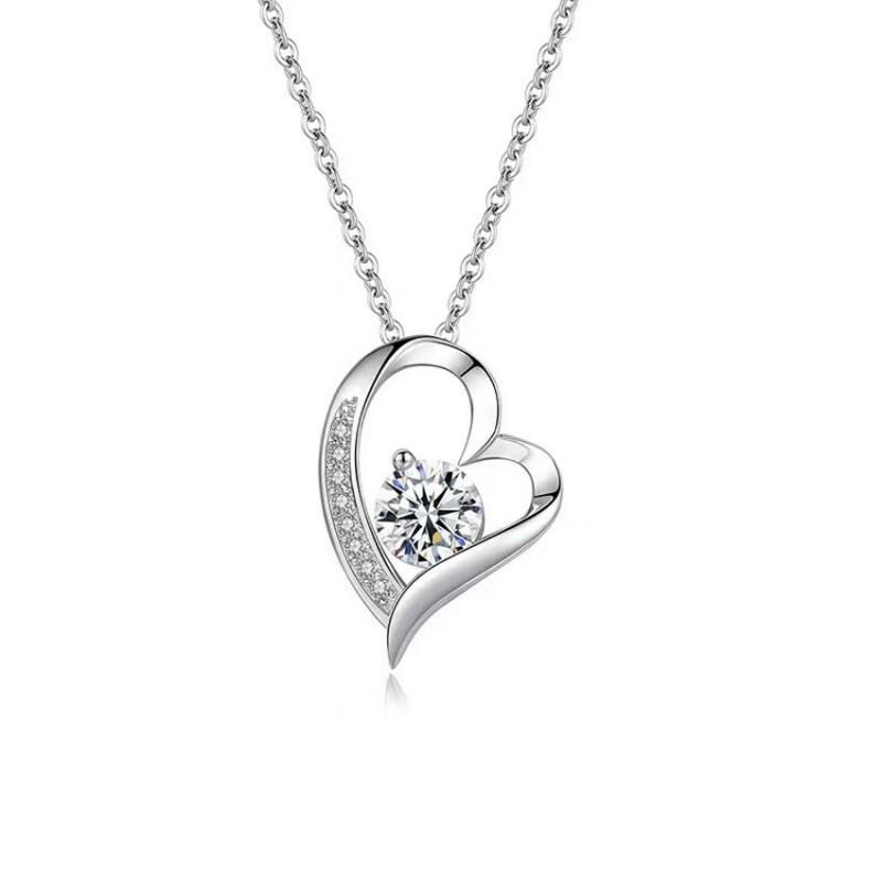 Sterling Heart Pendant Necklace Women Minimalist Clavicle Chain Gift Mom Daughter