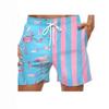 Summer Men's Board Shorts Striped Flamingo Print Swim Trunks Drawstring Stretch Quick Drying Hawaiian Beach Shorts