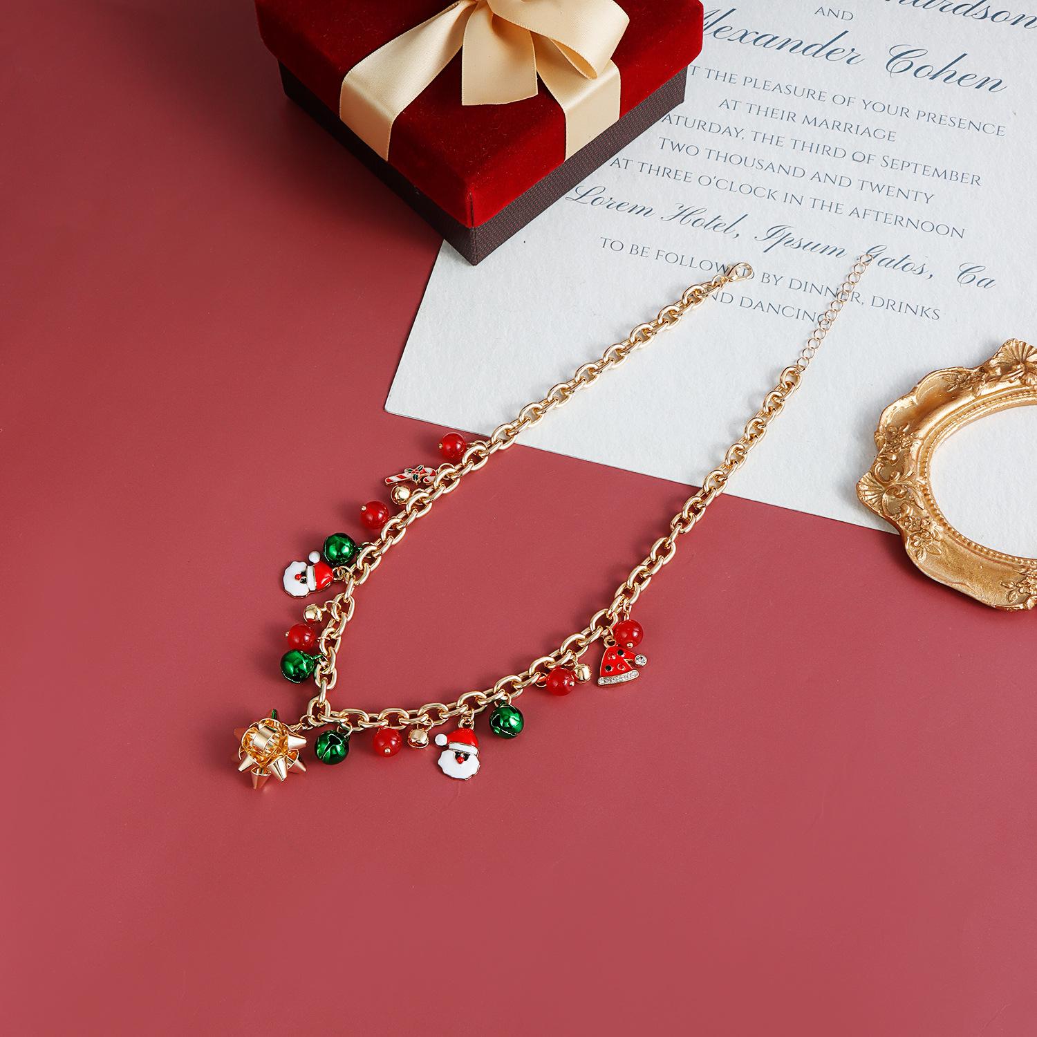 

Ornaments Christmas Elements Accessories Three-Dimensional Flowers Colorful Bells Creative Simple Personality Necklace Female