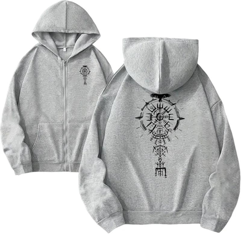 Women's Zip-up Hoodie Ancient Viking Raven Art Print Sweatshirt Autumn Daily Casual Fashion Sporty Coat Streetwear