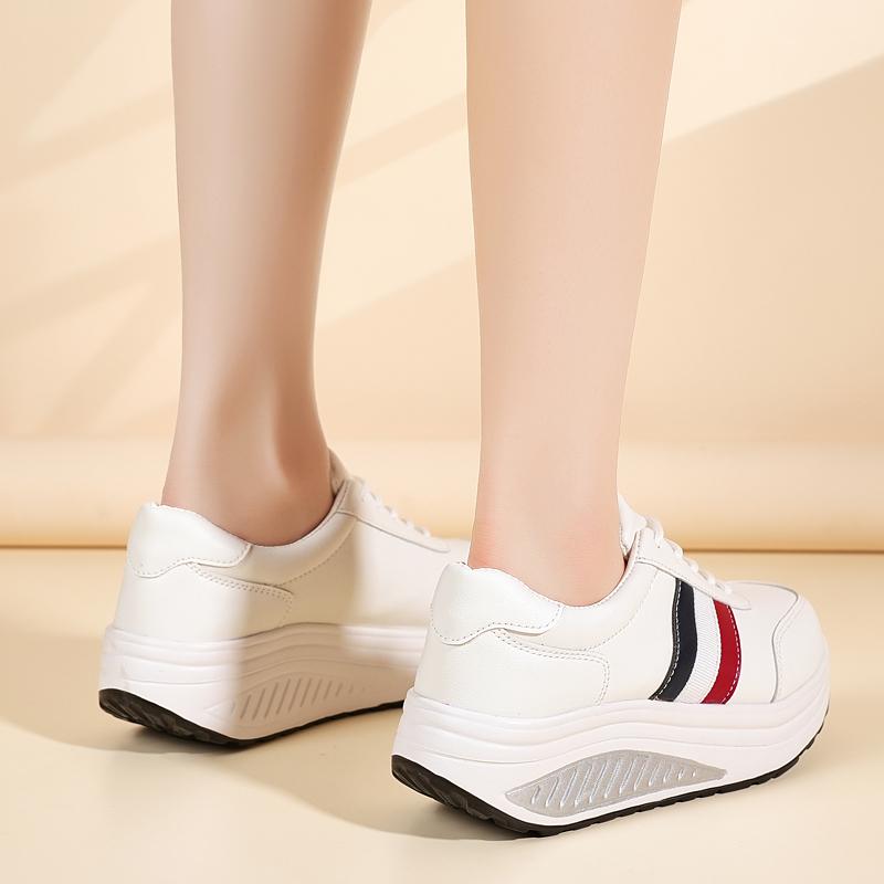 Women's Loafers Sneakers Height Increase White Leather Platform Casual Thick Sole Elevator Shake Shoes