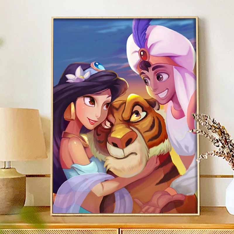 Disney Diamond Painting Kit Aladdin and Jasmine 5D Diamond Art Home Decor Creative Handmade Gift