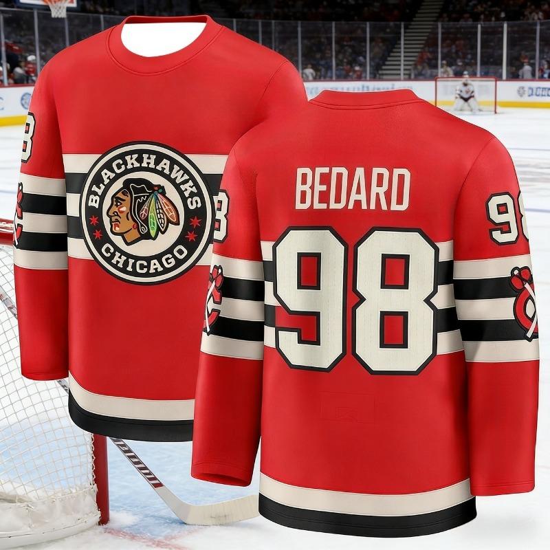 Chicago Best-selling Abbigliamento Sportivo per Hockey su Ghiaccio da Uomo Maglietta Classica da Fan Stampa 3D Traspirante Asciugatura Rapida Manica Lunga Bambini