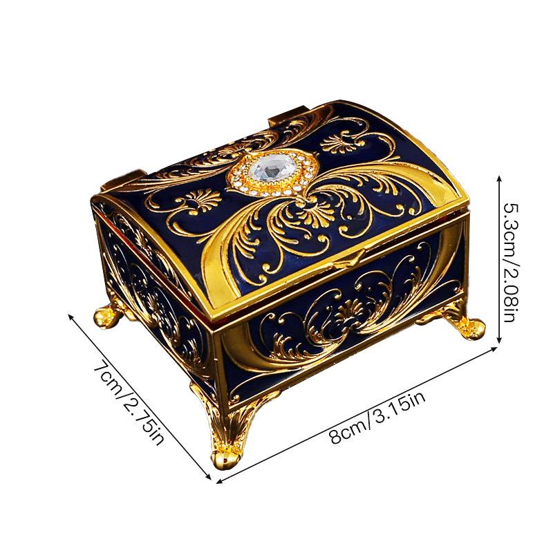 European Style Mini Jewelry Storage Box Necklace Organizer Inlaid Gem Alloy Bracelet Storage Jar Dresser Display Couple Gifts
