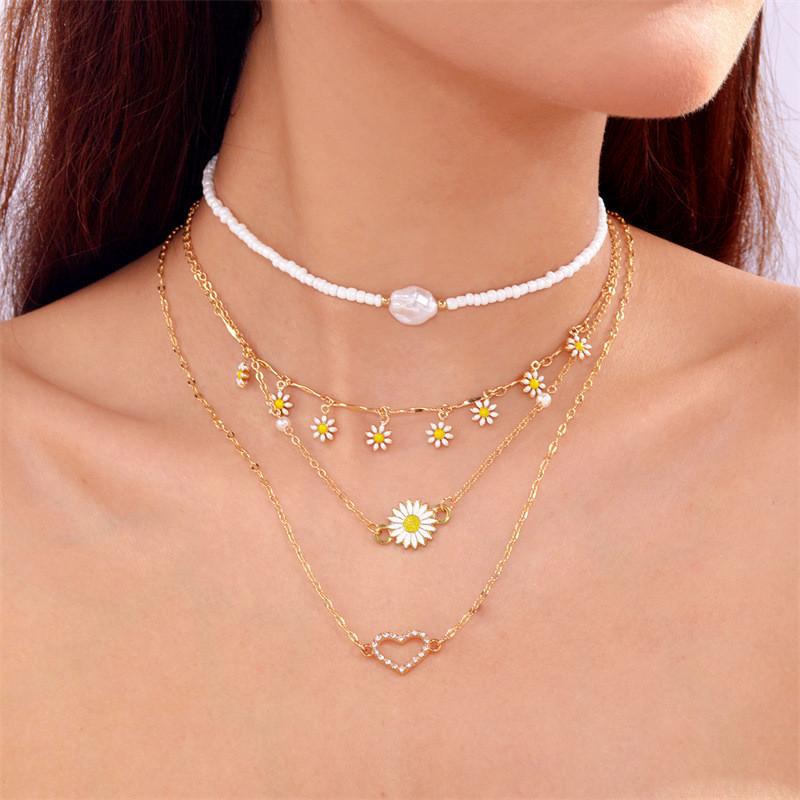 Collier Minimaliste Fleur de Pâquerette avec Chaîne en Alliage pour Femmes Printemps