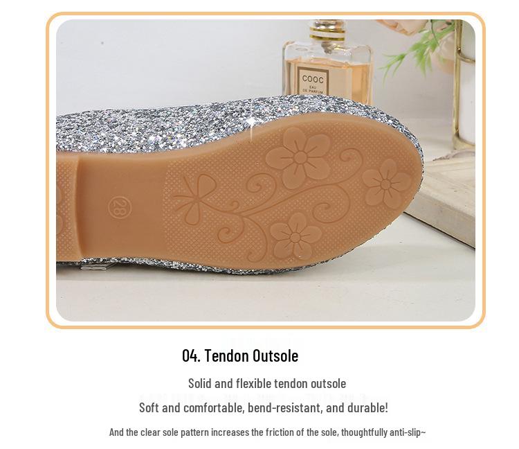 Girls' Sequined Princess Shoes - Spring/Autumn, Ballet Flat for Dance, Catwalk, or Evening Dress.