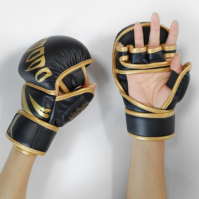 Kampfhandschuhe MMA Halbfinger-Boxhandschuhe PU-Leder Kampf mit Handschuhen Kampfhandschuhe Erwachsenen Muay Thai Wettkampfhandschuh