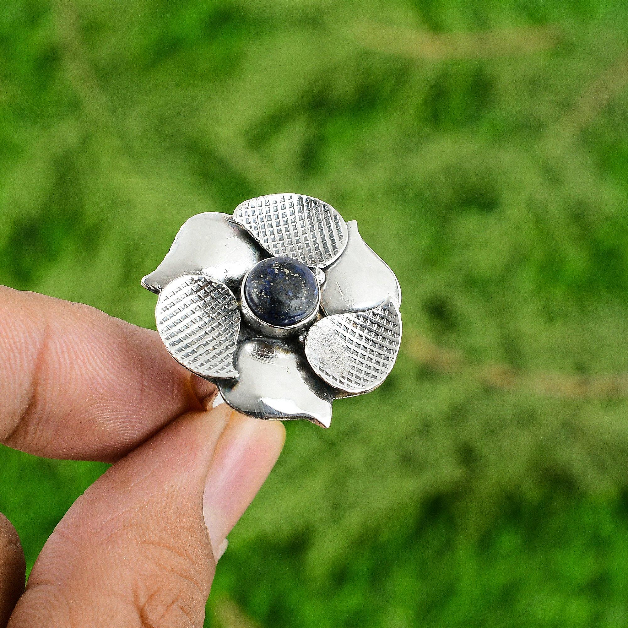 

Natural Lapis Lazuli 925 Silver Solitaire Flower Adjustable Ring For Women Adjustable