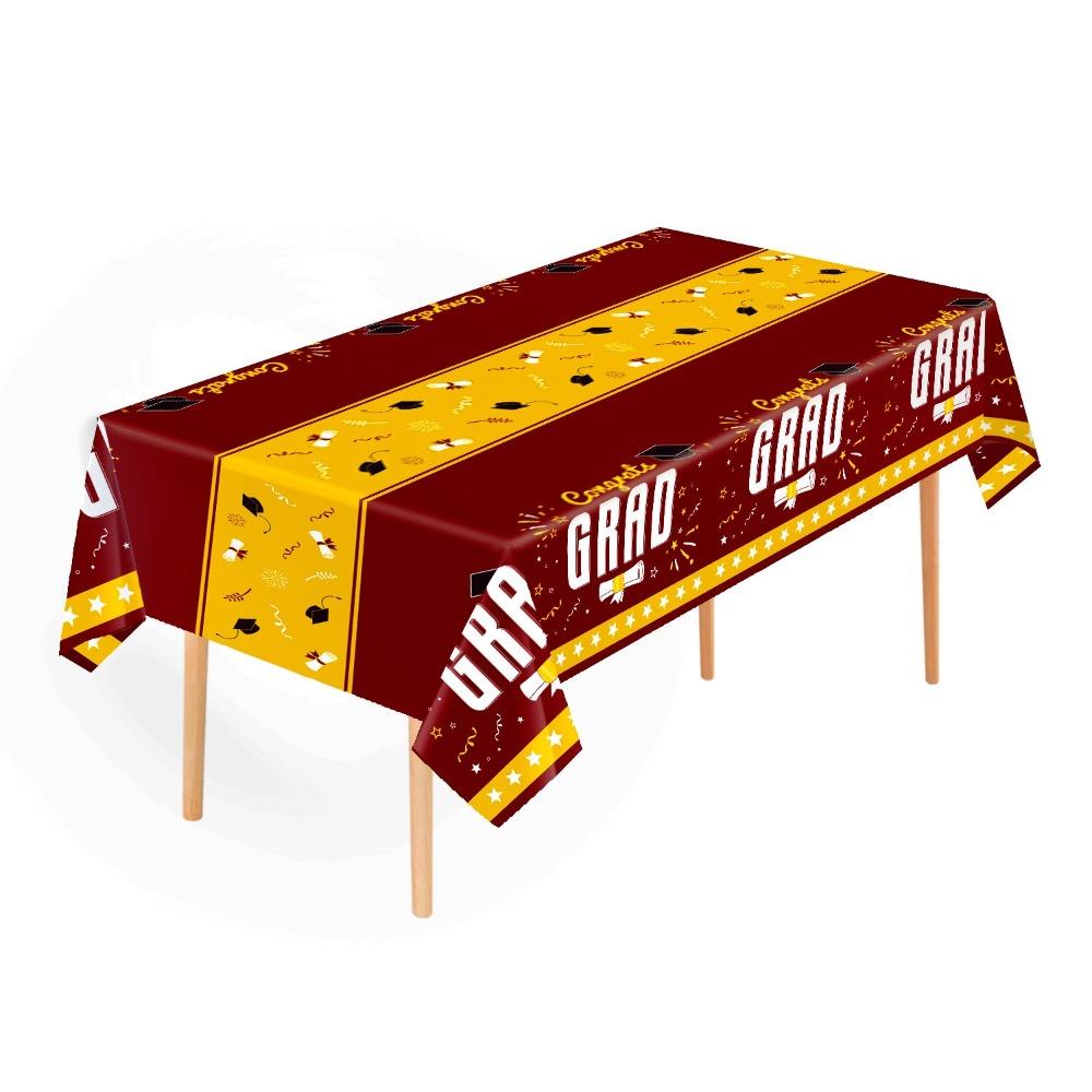 

PE Material Graduation Tablecloth Wear-Resistant Stars Design Congrats Grad Tablecloths Graduation Cap Diploma Pattern червоний