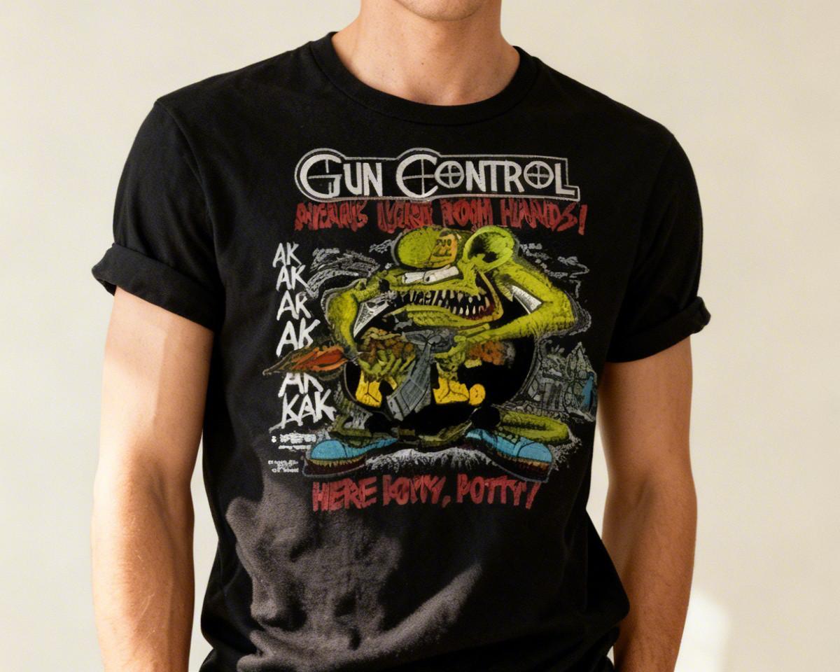 NWT! 1991 Ed Roth RAT FINK Gun Control Parody Unisex Funny S-5XL Unisex T-Shirt XL