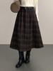 Ou Fan Retro Coffee Plaid Woolen Women's A-line Skirt, Autumn/Winter Slimming Long Skirt, Style 11071