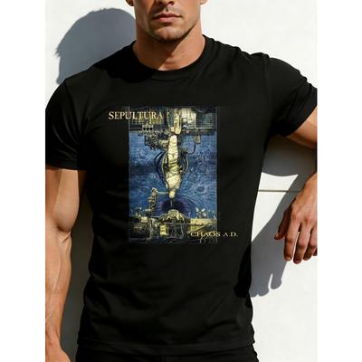 Europäische Größen Grafikdesign Herren T-Shirt Sepultura Chaos A D Musikalbum Kunst Sommer Freizeitkleidung für Metal-Fans und Rock-Enthusiasten