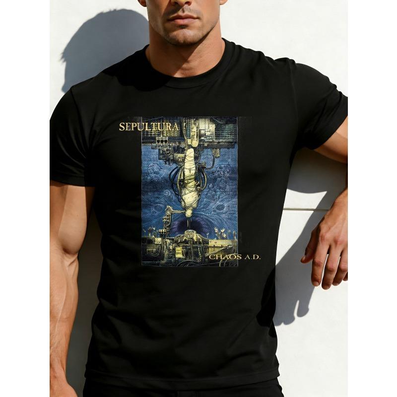 European Sizes Graphic Design Men's T-Shirt Sepultura Chaos A D Music Album Art Summer Casual Wear for Metal Fans And Rock Enthusiasts