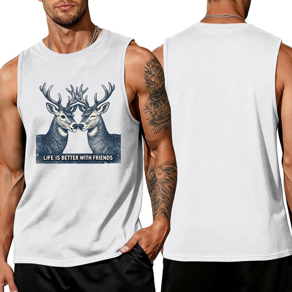 Men's Funny Animal Slogan Print Tank Top, Loose Fit Breathable Summer Gym Streetwear Casual Vest
