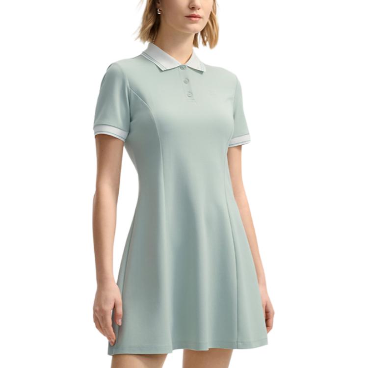 Fila White Series Knitted Double-Sided Jacquard Casual Versatile Short Sleeve Dress Women Dresses Oatmeal-Gray F11W523310F-GY