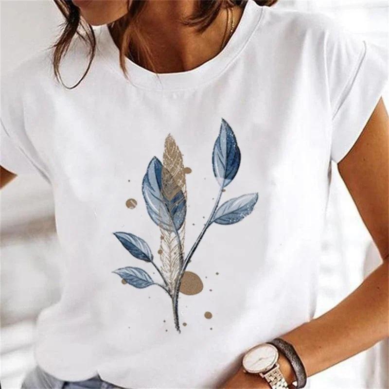 Women's Floral Plant Crew Neck Large Size Short Sleeve T-Shirt Women's Top