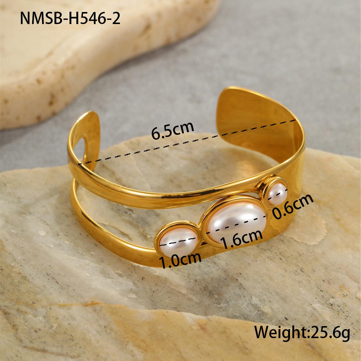 GEMCHIC Women s Geometric Pearl Cuff Bracelet 18K Gold Plated Stainless Steel Open Bangle Fashion Jewelry 18K