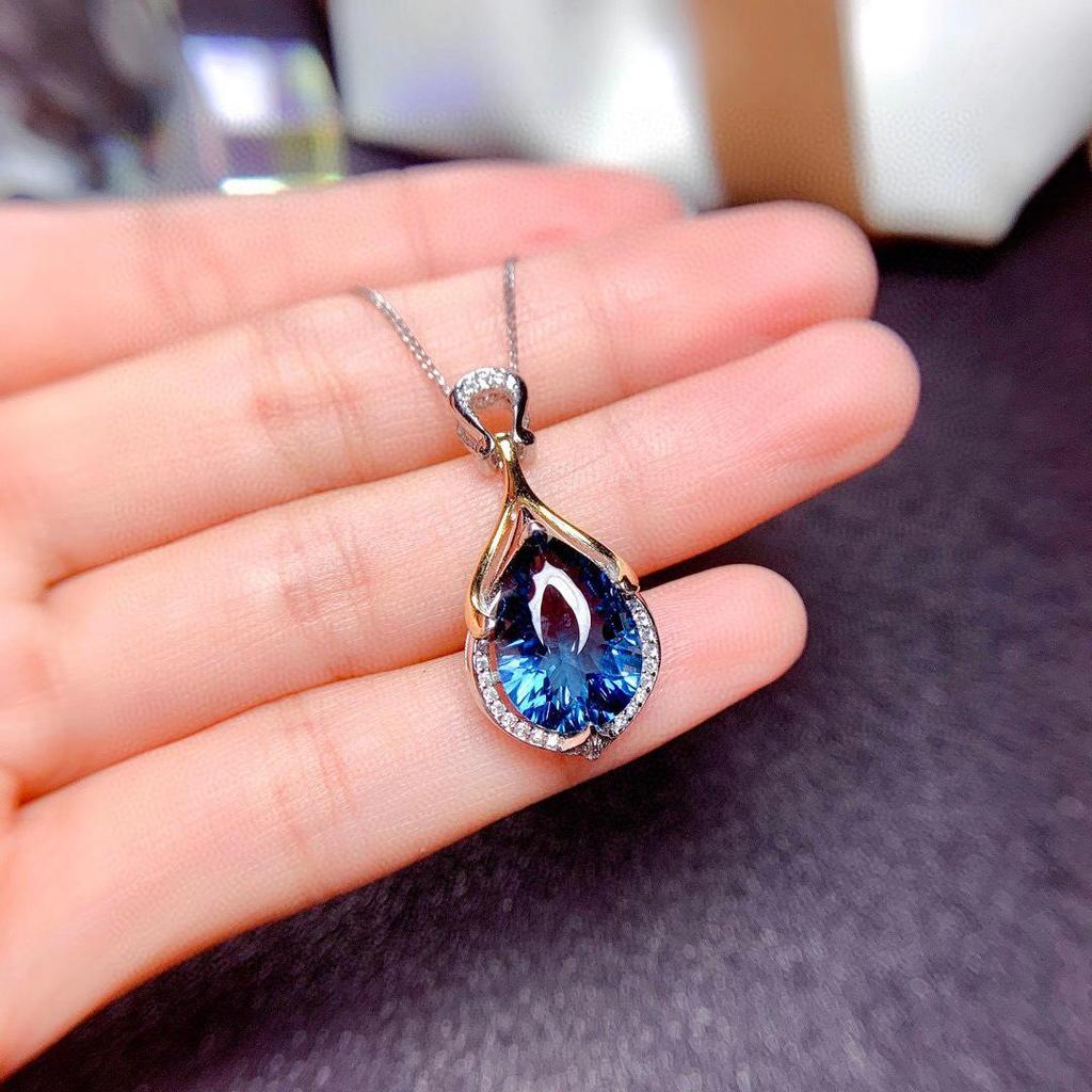 Sapphire-Toned Mermaid's Tears Pendant Necklace