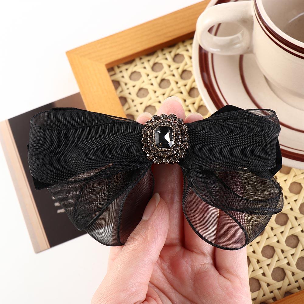 

Большой бант со стразами, пружинная заколка в корейском стиле, пружинная заколка со стразами, сетчатый бант, заколка для волос для девочек