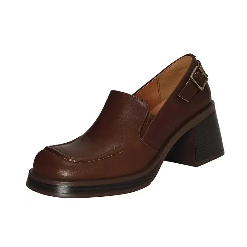 Women's British Style Leather Shoes 34-40 New Square Head Thick Bottom Thick With Comfortable Commuter Shoes Fashion High Heels