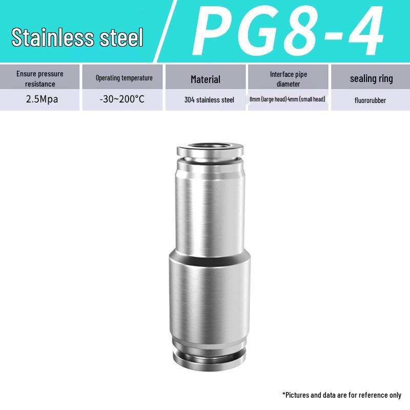 Zhuo Ji 304 Stainless Steel Quick Connector: 8mm Pneumatic Hose Reducer for PU/PG Air Source