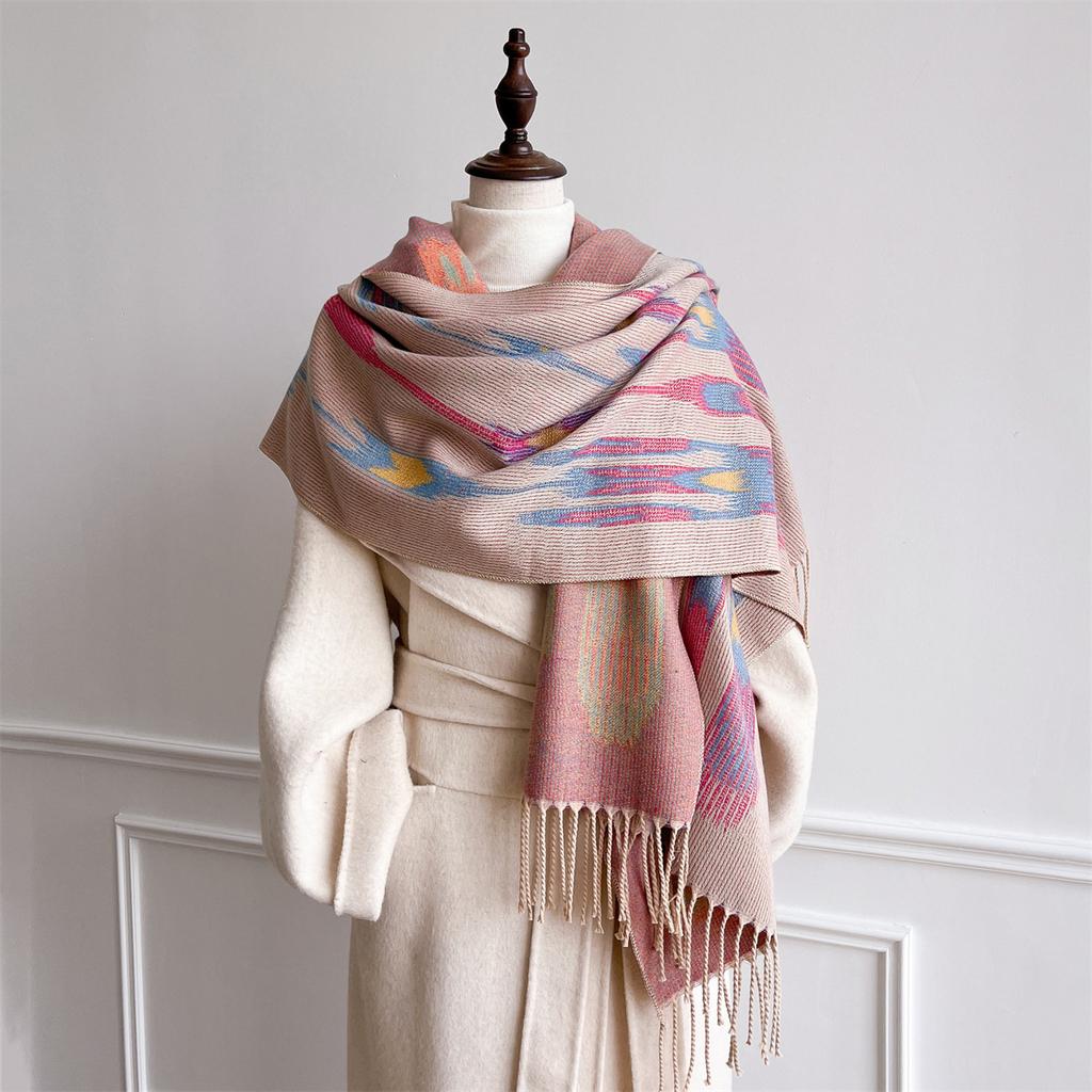 Women S Abstract Diamond Pattern Faux Cashmere Scarf Thick Warm Outdoor Shawl