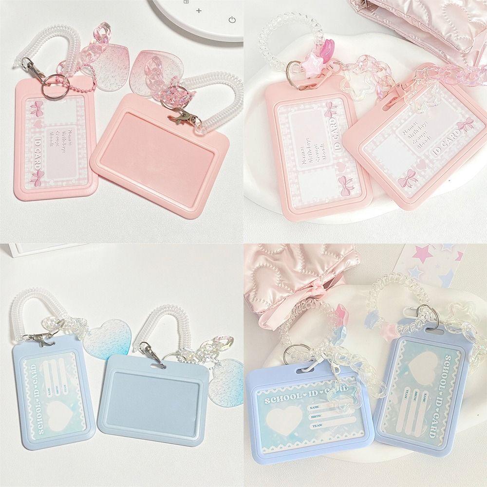 High Beauty Vertical High Value Card Holder Flash Pink Love Gradient Card Keychain Bus Student ID Card Holder