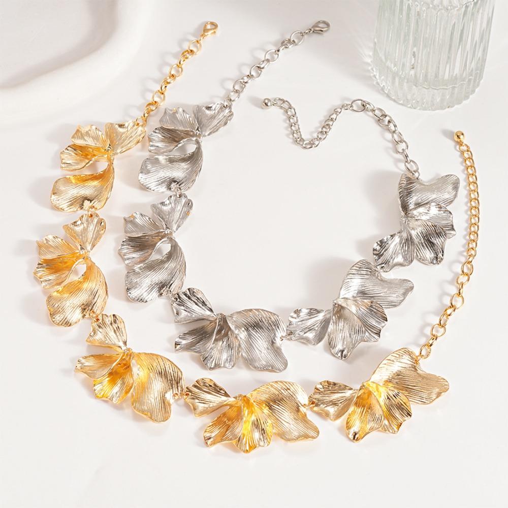 Gold Color Flower Choker Necklace Punk Metal Choker Steampunk Irregular Petals Necklace  Beach