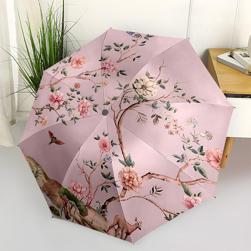 1PC Floral Deer Umbrella-8-Rib Reinforced, Automatic Open, Lightweight & Durable, Fashion Accessory for Outdoor, Beach L0337