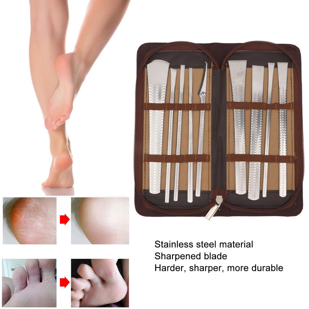 Set 9 buc Instrumente Pedichiură Profesionale Oțel Inoxidabil Îndepărtare Piele Moartă Îngroșată Răzuitor Picior Cuțit pentru Îngrijirea Picioarelor