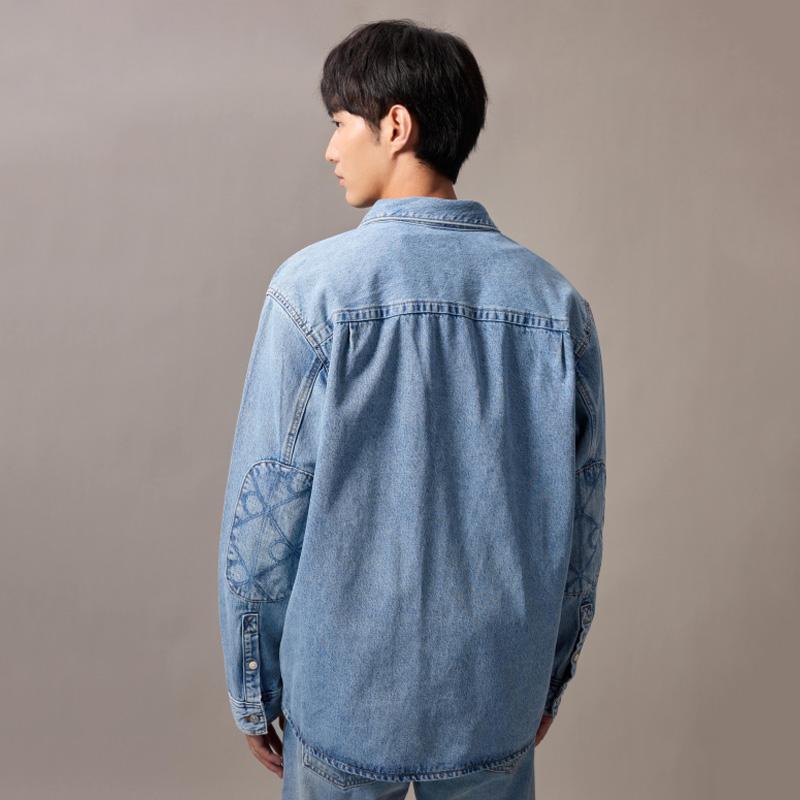 Calvin Klein Vintage Logo Patch Pocket Cotton Denim Shirt Men shirts 4RD747G