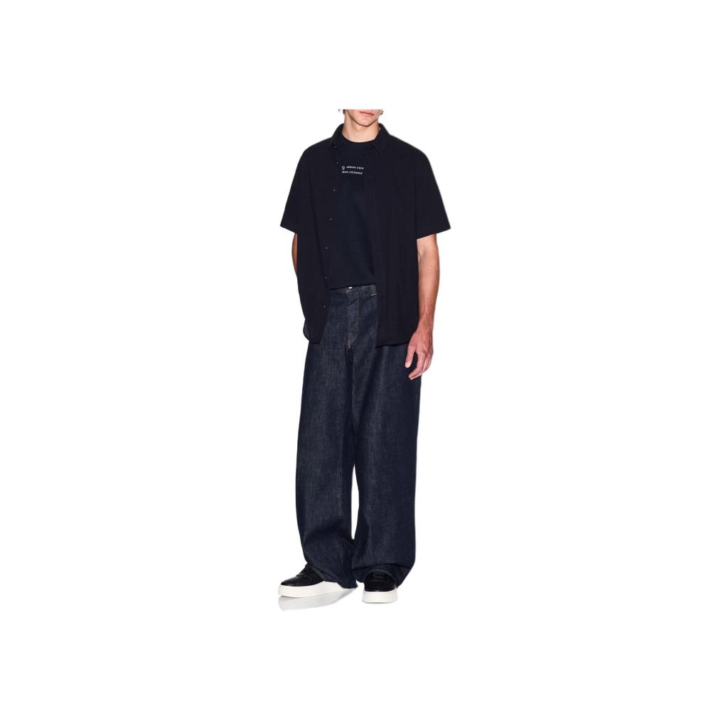 Armani Exchange Solid Color Button Short Sleeve Shirt Men shirts Navy-Blue XM001237-AF13141-UB101