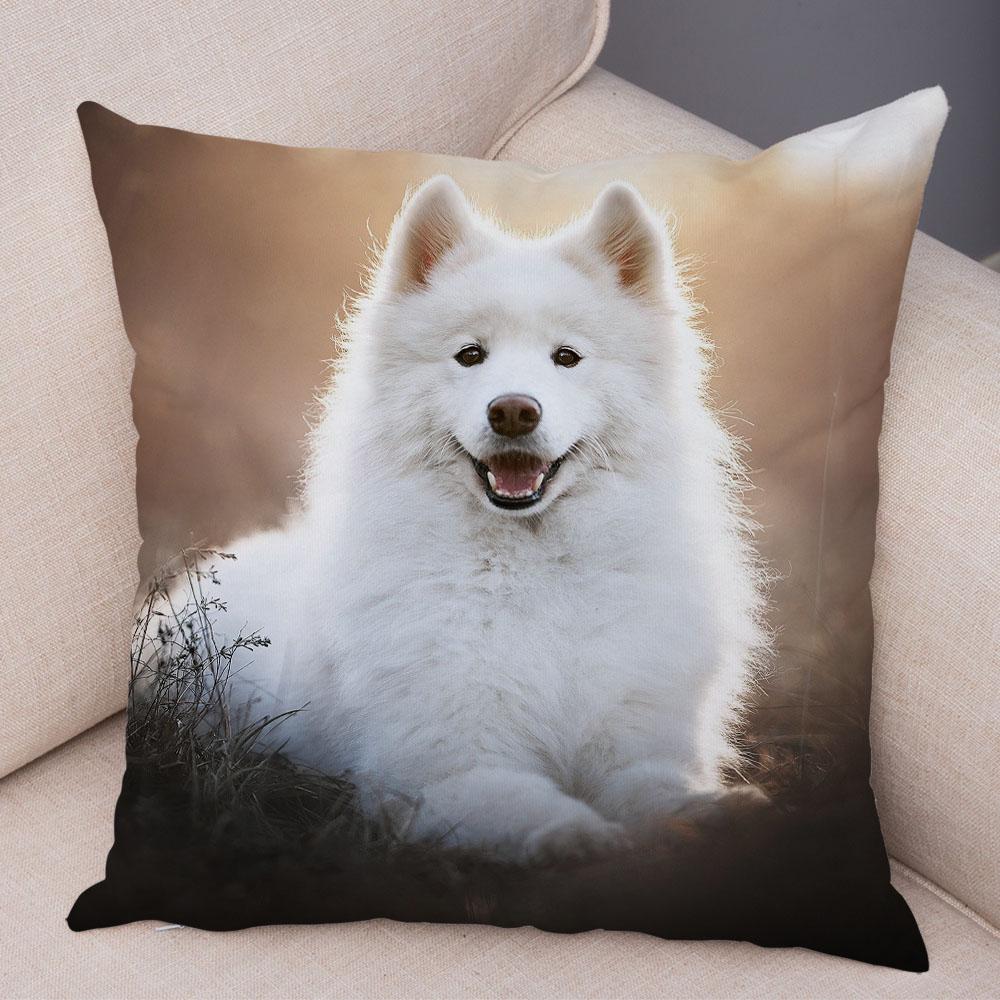 50 Stil Husă de Pernă Câine Alb Drăguț Samoyed Decor Husă de Pernă Animal de Companie Iubitor Husă de Pernă Moale de Pluș pentru Canapé Cameră Copii