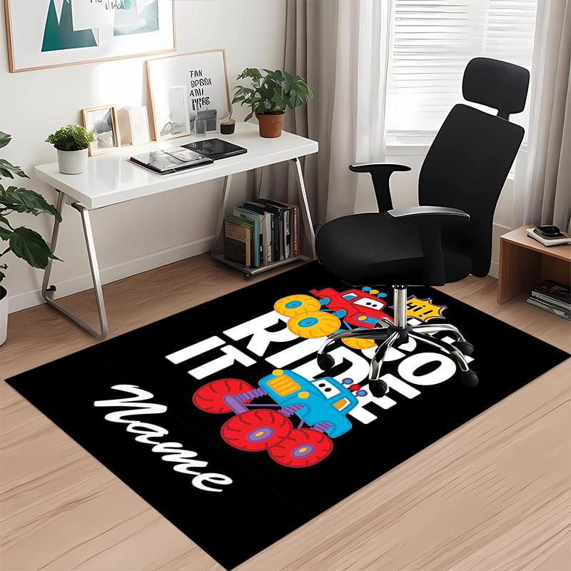 Custom Name Cute Cars Printed Carpet, for Office Chair Living Room Bedroom Kitchen Room Decor Gifts.