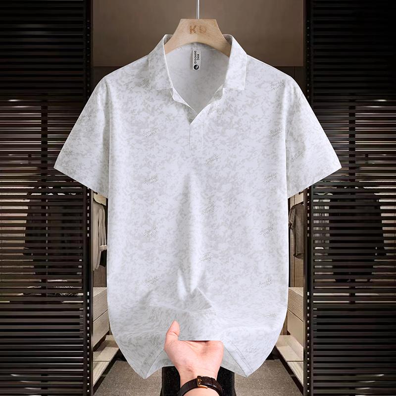 

Dmo Ice Silk Polo Retro Short Sleeve Polo Shirt Men s Summer Versatile Top Shirt Color blocked Collar T-shirt XL білий