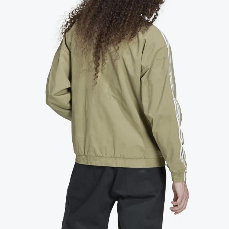 Adidas Originals Trefoil Small Logo Zip-Up High Collar Striped Sports Jacket Men Jacket Brown H41390