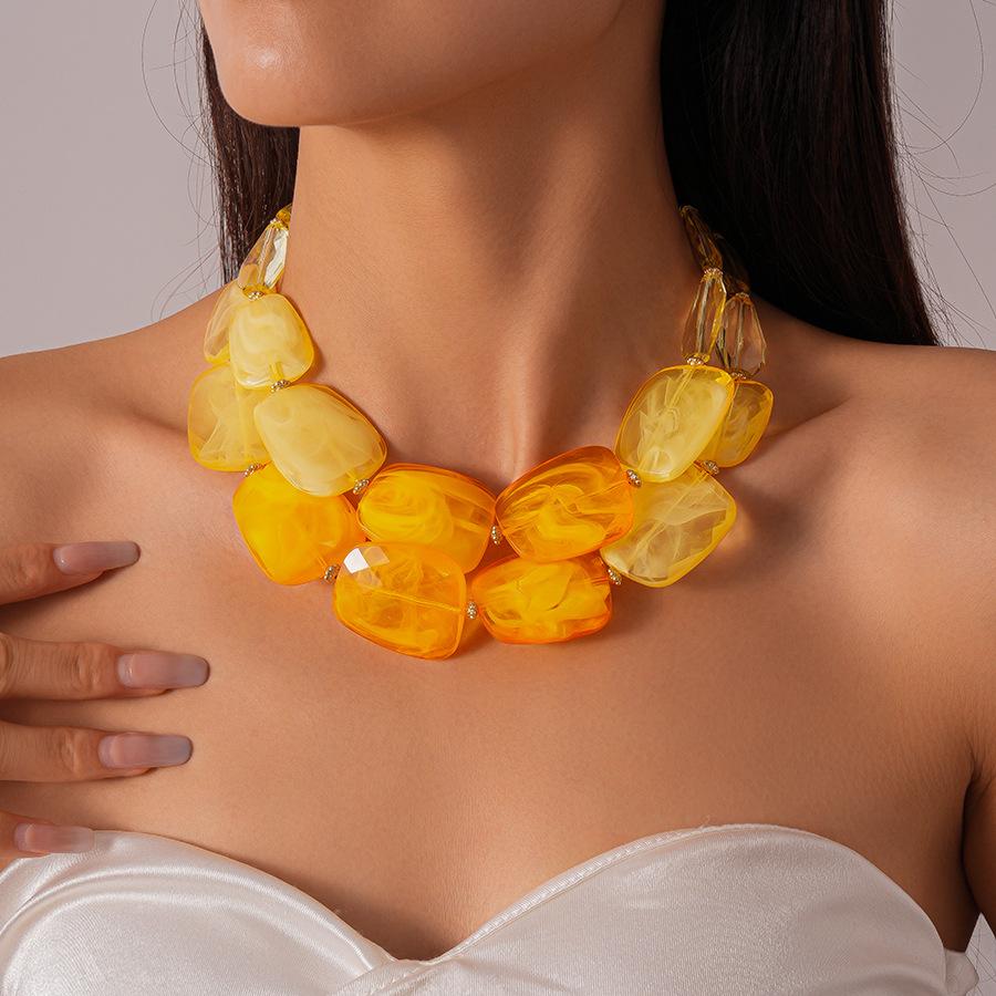 Irregular Acrylic Beaded Double-layer Necklace for Women Exaggerated Clavicle Chain Holiday Accessories