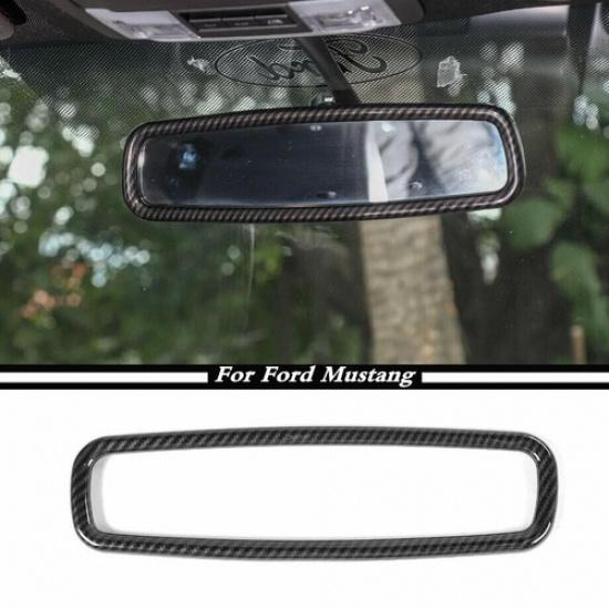 For 2015- Ford Mustang Carbon Fiber Interior Rearview Mirror Trim Ring Cover