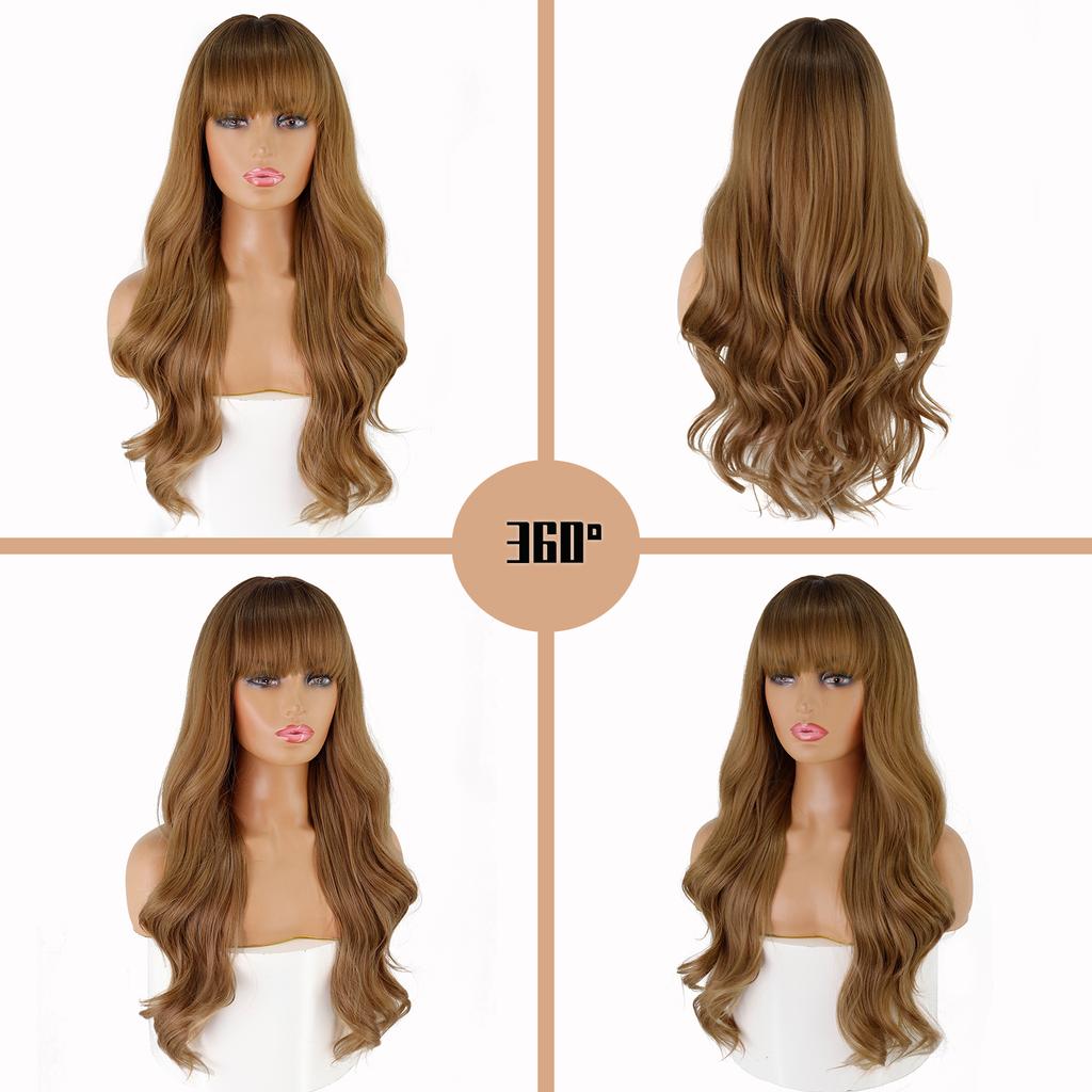 LISI HAIR Female Long Wavy Hair Wig with Bangs Synthetic Heat-resistant Fiber Wig Cosplay Lolita Party Daily Hairpin.