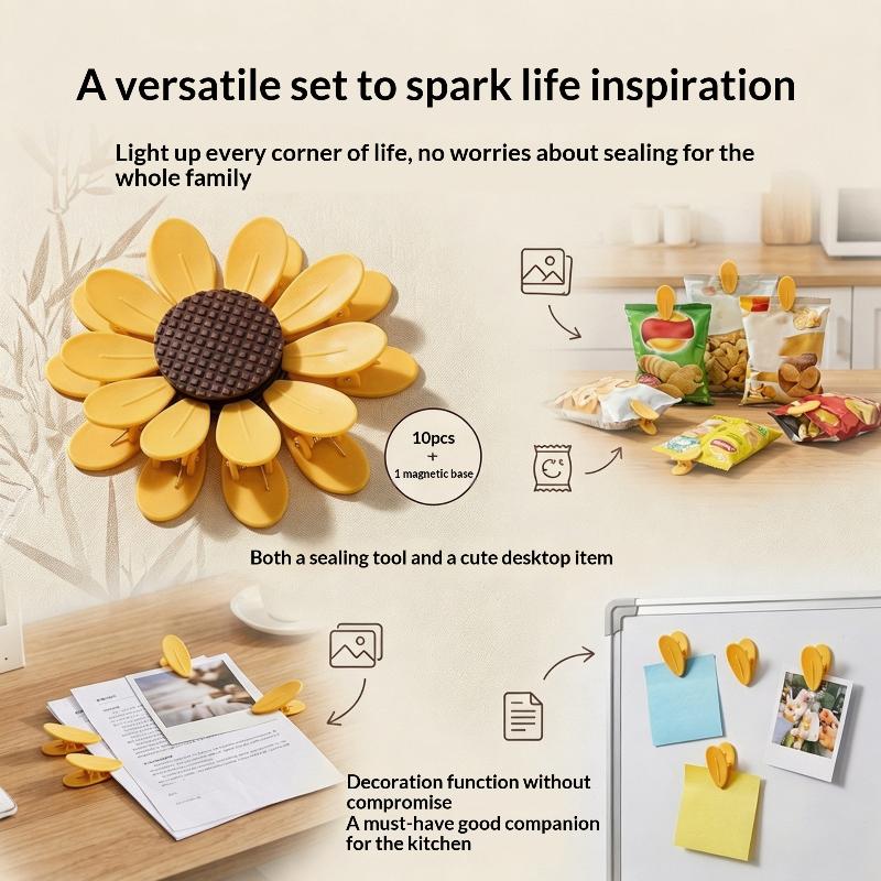 Sunflower Magnetic Fridge Magnet Seal Clip Petal Sealing Clip Magnetic Fridge Sticker Snack Clip, Flower Decoration
