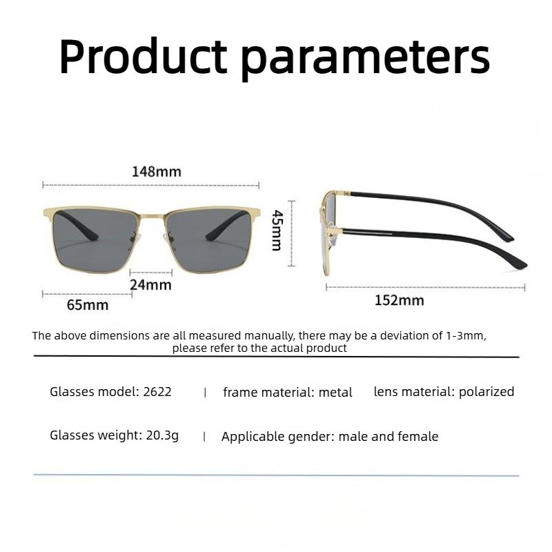 Polarized Sunglasses Metal Square-Frame UV400 Shades Eyewear for Men and Women Retro Brand Designer Trendy Driving Sun Glasses