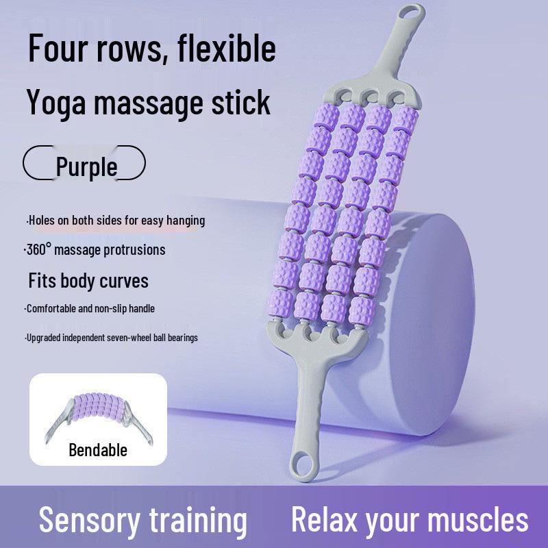 Four-Row Bendable Yoga Wolf Tooth Massage Stick for Neck & Leg Muscle Relief