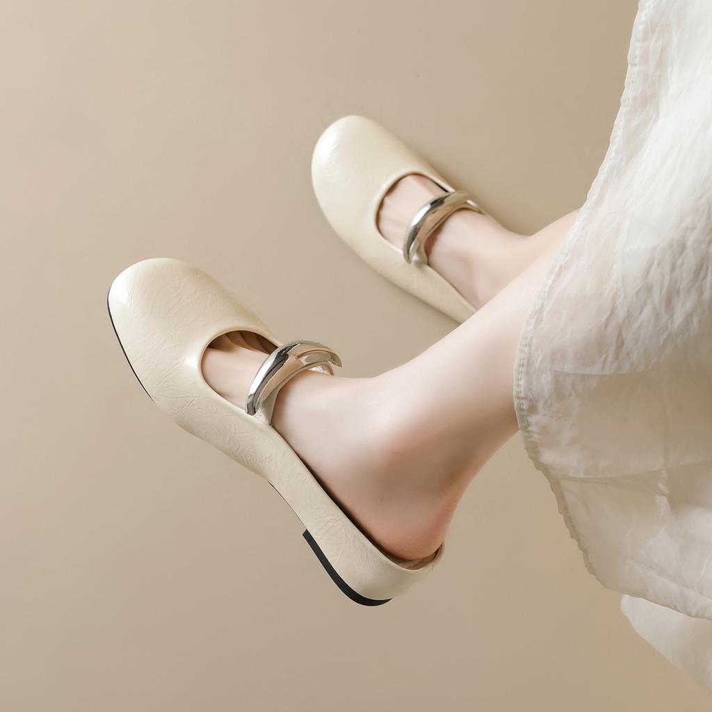 Round head with single shoes Gentle silver inner height increase Baotou half slippers Female summer