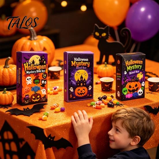 Halloween Decompression Toy Squeeze Advent Calendar, 24 Day Ghost Pumpkin Fidget Pinch Music Toys Set, Collectible Figures Gift Box for Kids,