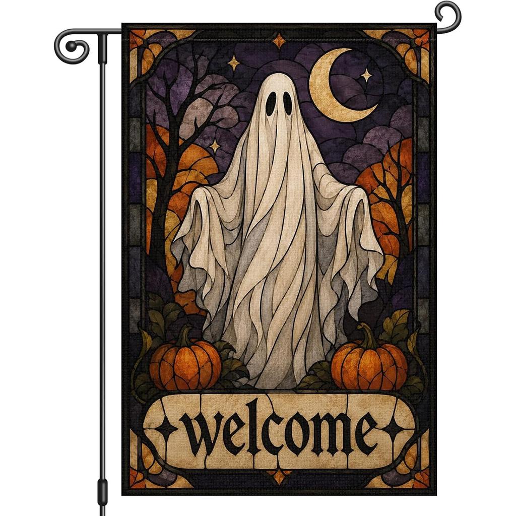 Welcome Halloween Garden Flag Spooky Ghost Garden Flag | Double-Sided Prin Halloween Outdoor Decoration, Suitable for Outside House Yard Porch